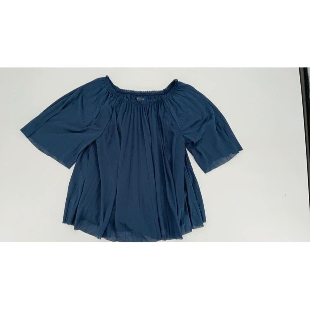 Polo Ralph Lauren Navy Romantic Pleated Top Ruffled L 12/14 Preppy Flowy